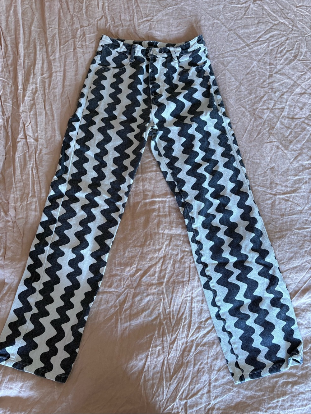 Cider Black & White Wave-Print Straight-Leg Jeans